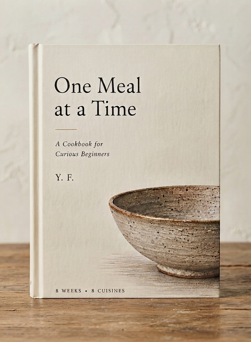One Meal at a Time cookbook cover on an upright book
